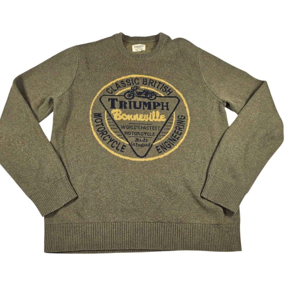 Lucky Brand Triumph Bonneville Classic British Motorcycle Knit Sweater Mens Sz M